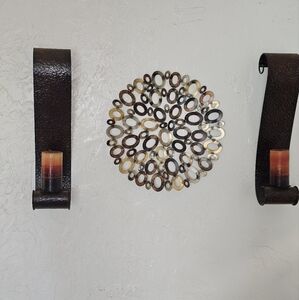 Brown Metal Candle Holder Set With Round Wall Art